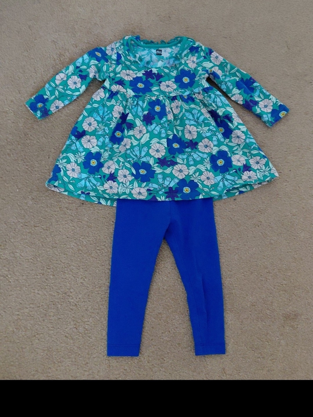 Tea Collection Turquoise & Blue Floral Dress with Royal Blue Leggings